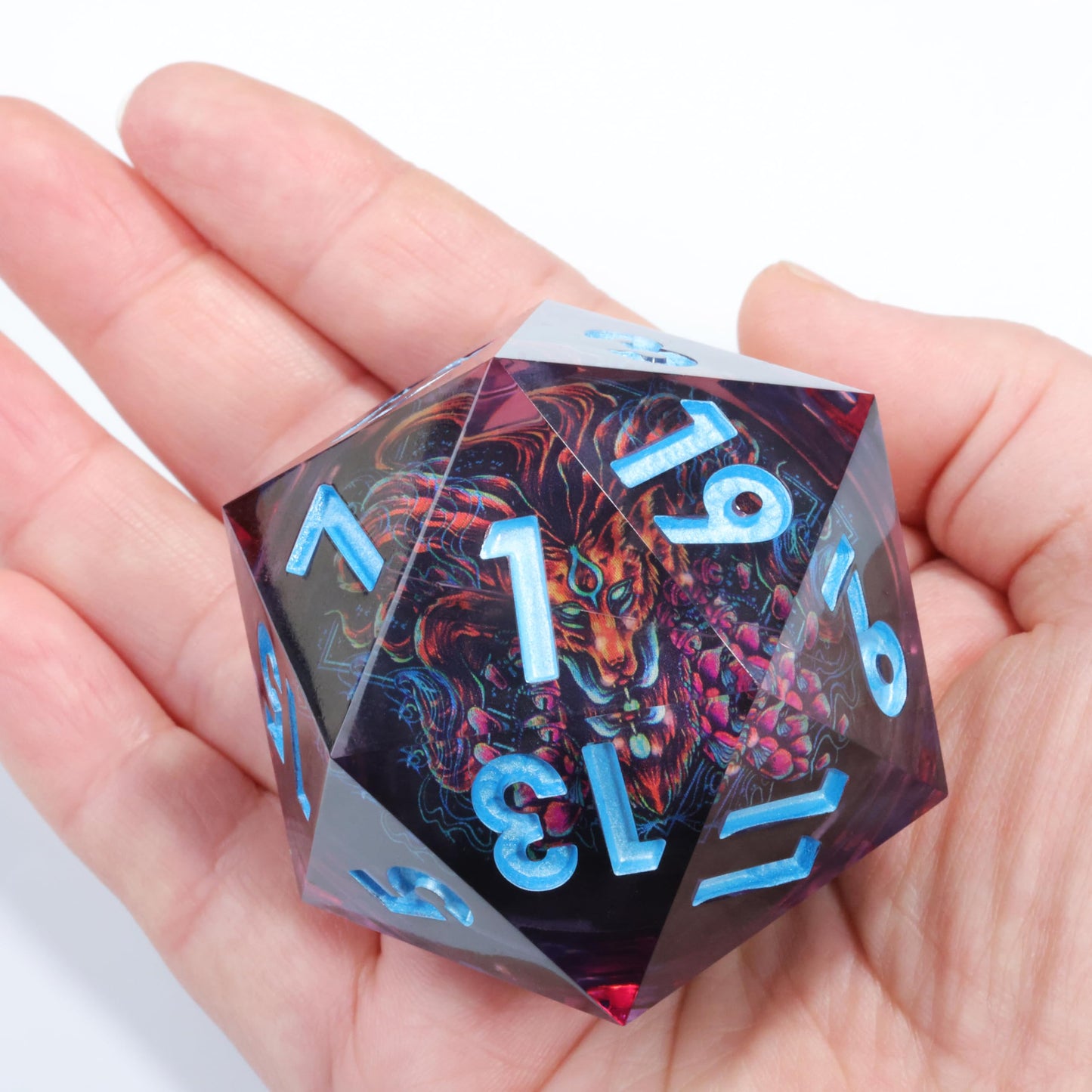 Mini Planet 50mm Large Chonk D20 Liquid Core Giant Polyhedral Sharp Edges RPG Table Games Dice E19 LED Fire Fox