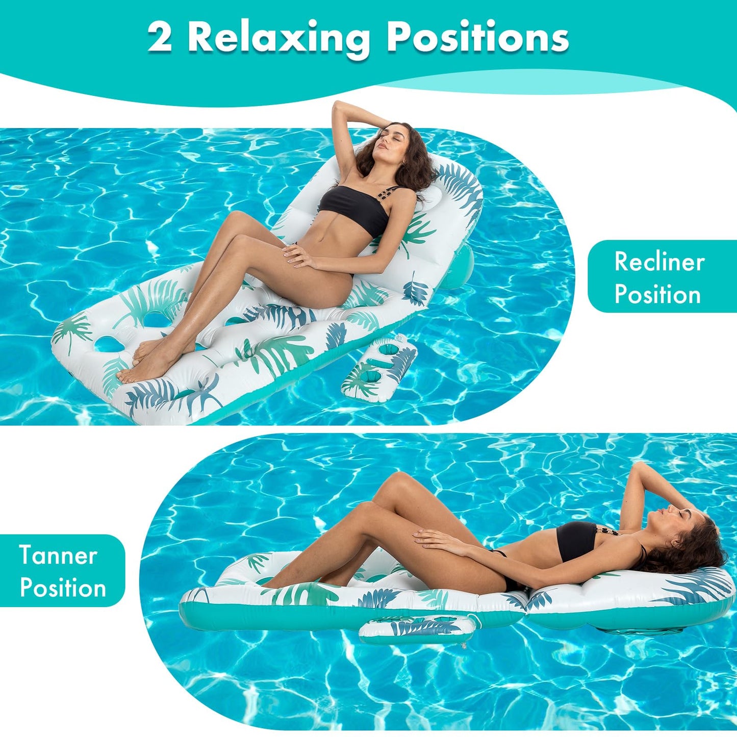 Pool Floats mature-themed Heavy Duty Inflatable Pool Lounger with Adjustable Backrest Cup Holder Floating Pool Tanning Rafts Water Floaty Lounge Lake Beach Party Games