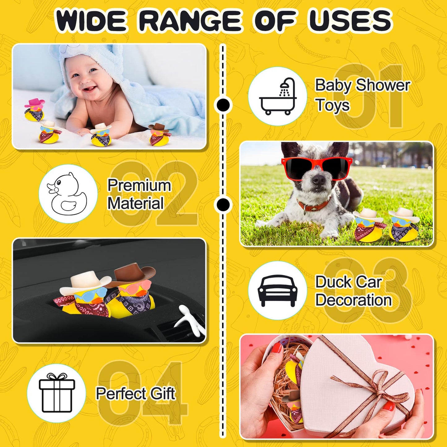 Hanaive 24 Sets Disco Cowboy Rubber Duck with Light up Mini Holographic Space Hat Scarf Sunglasses Cute Bath Rubber Duck Bathtub Accessories Toy Baby Shower Birthday Christmas Supplies (Cute Style)