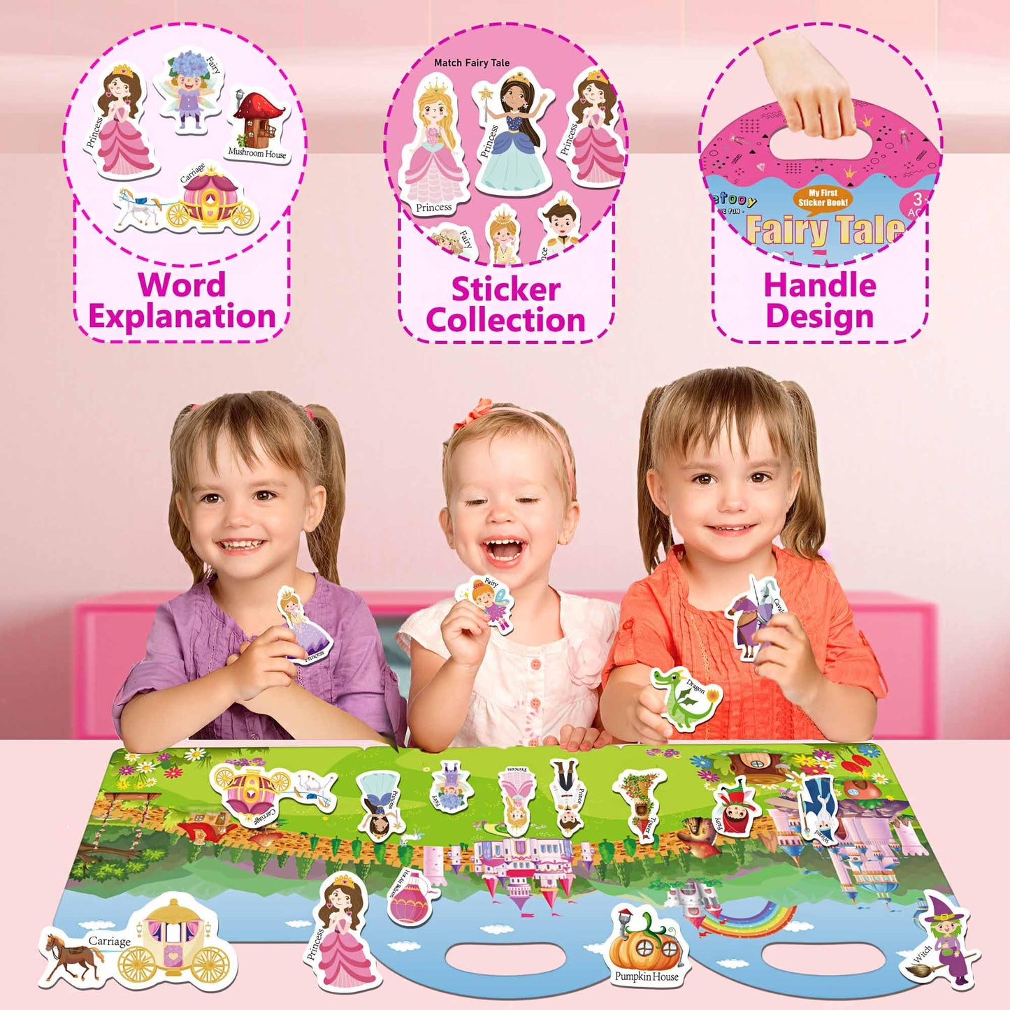 iGetooy Reusable Sticker Books for Toddlers, PVC Fairy Tale Stickers, Travel Toys, Ideal for Ages 1-4, Model KT003-8