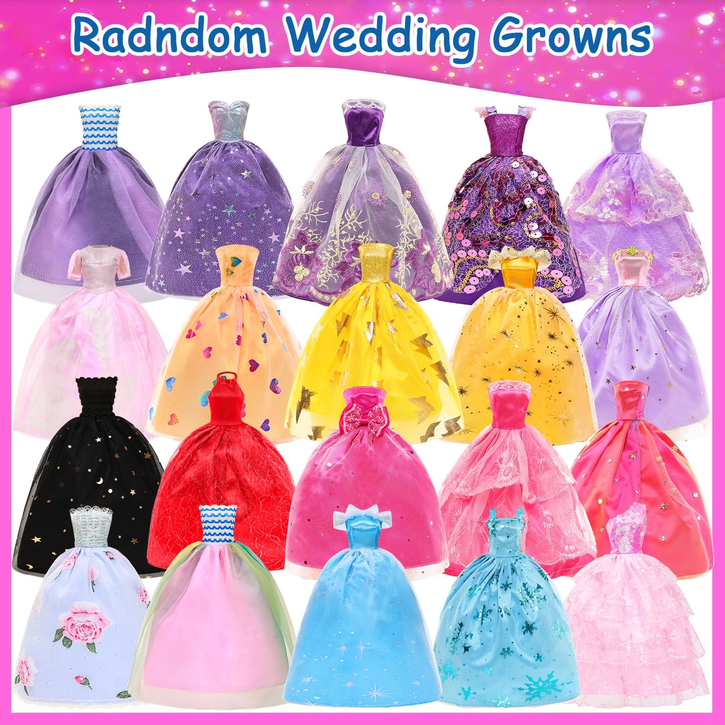 Barwa 57 Pcs Doll Clothes And Accessories Wedding Dresses Gown Fashion Dresses Mini Dresses Outfits Tops Pants Swimsuits Bikini