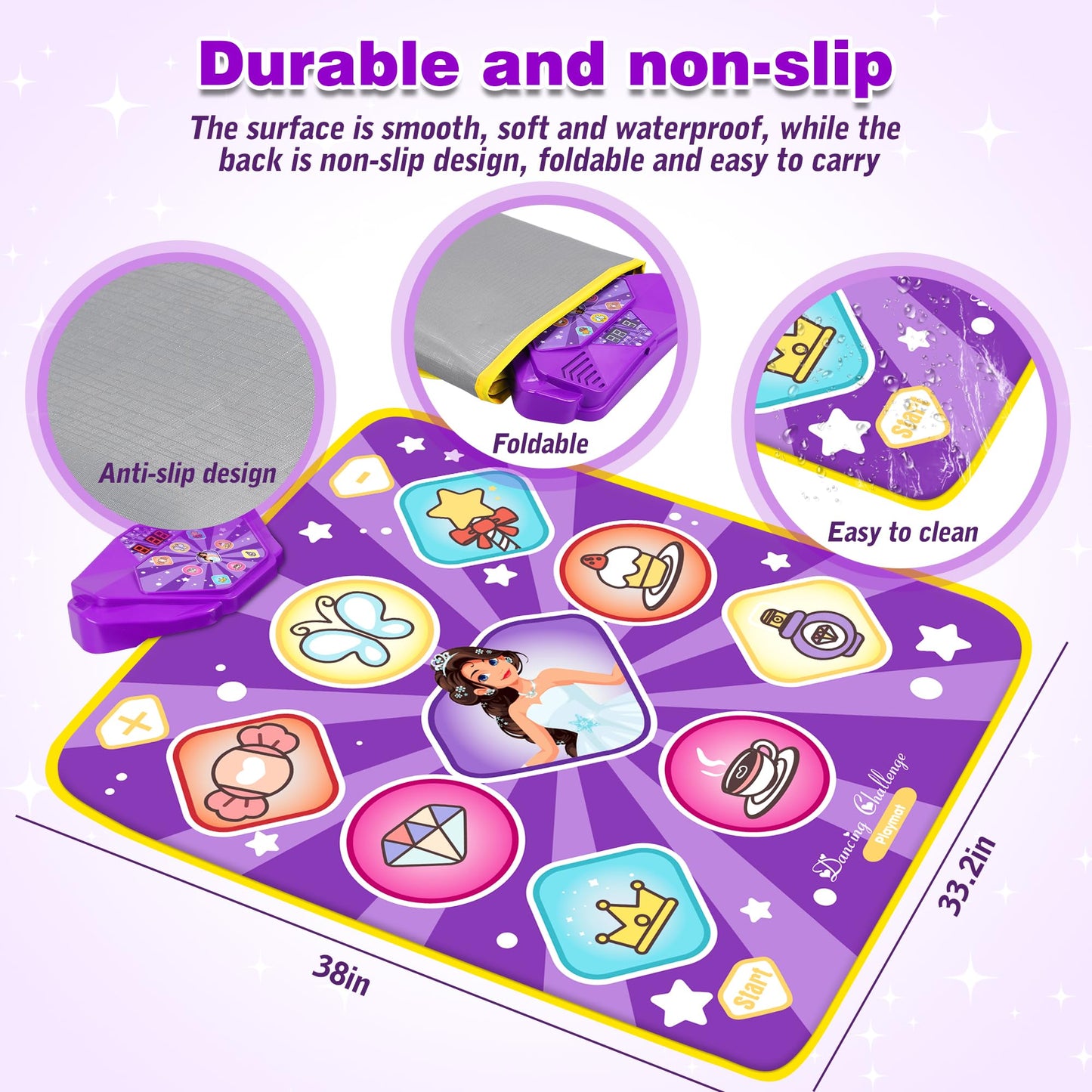 Dance Mat Toys for Kids  Purple Princess Electronic Dance Pad Game with 5 Gaming Modes  Dance Toys with LED Lights  Built-in Music  Ideas Christmas Birthday Gifts for 5+ Year Old Toddler Girls