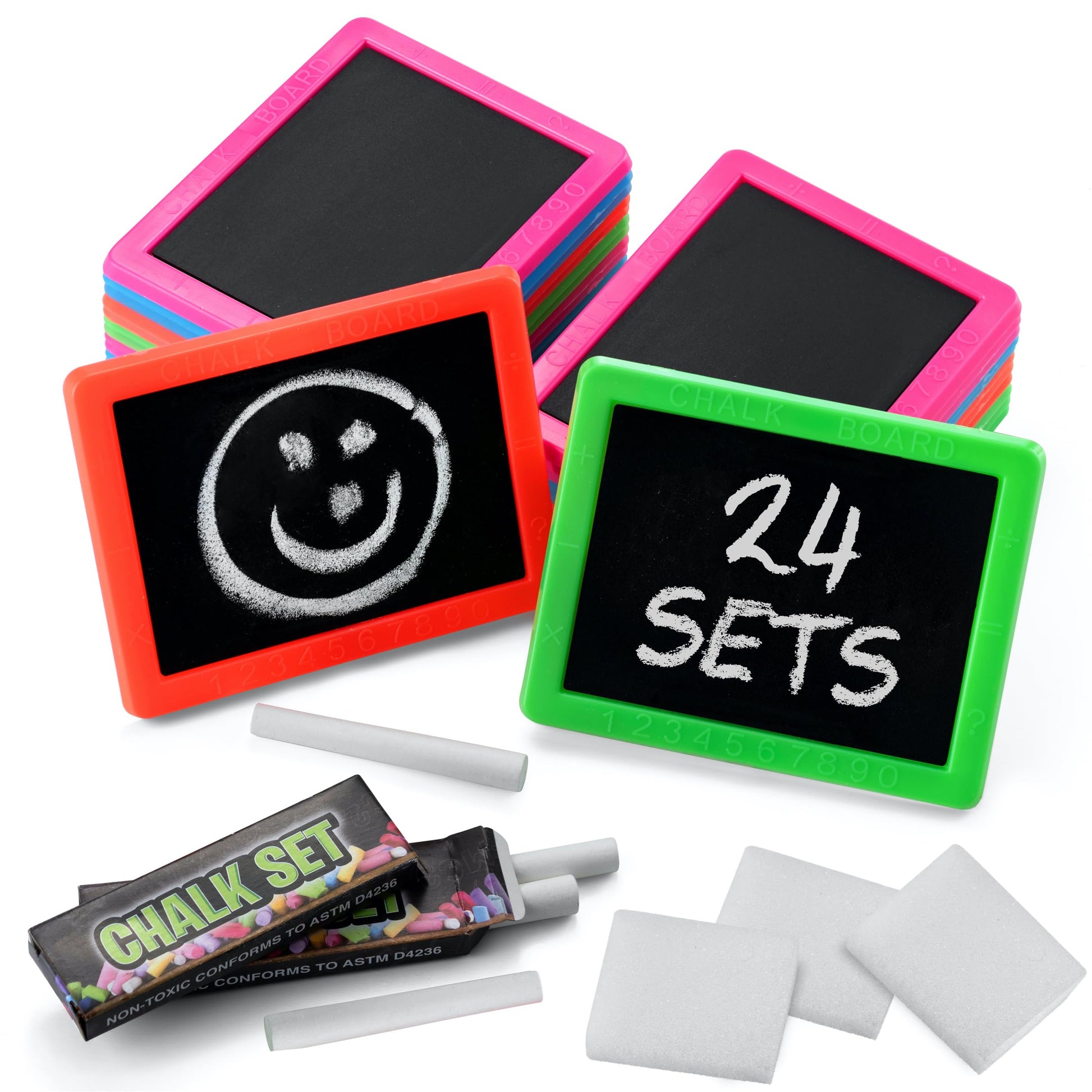 Neon Chalkboard Set For Kids - (Pack Of 24) Mini Chalk Boards Each With 2 Chalk Sticks, And 1 Eraser For Boys And Girls Birthday Party Favors For Kids Goodie Bags