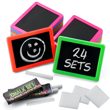 Neon Chalkboard Set For Kids - (Pack Of 24) Mini Chalk Boards Each With 2 Chalk Sticks, And 1 Eraser For Boys And Girls Birthday Party Favors For Kids Goodie Bags