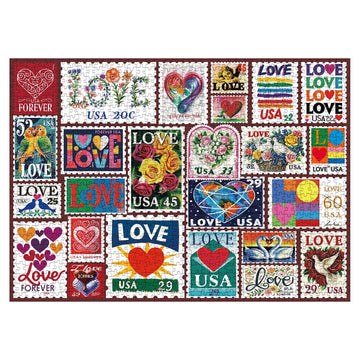 Love Heart Stamps Puzzles 1000 Pieces For Adults, Colorful Valentines Jigsaw Puzzle, Romantic Collage Puzzles For Father'S Day A