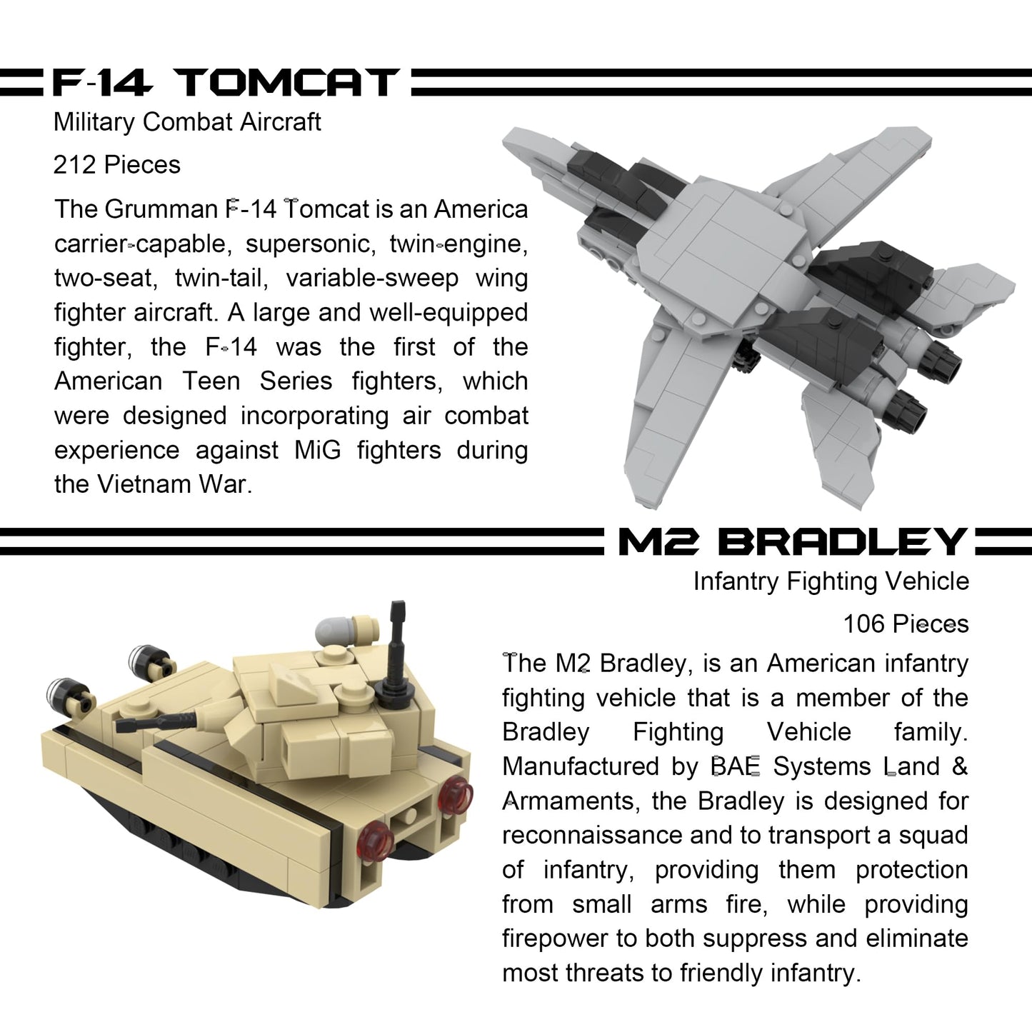Apostrophe Games 5 Military Building Block Sets (728 Pieces) F/A-18 Hornet, F-14 Tomcat Fighter Jet, Ah-64 Apache Helicopter, M2
