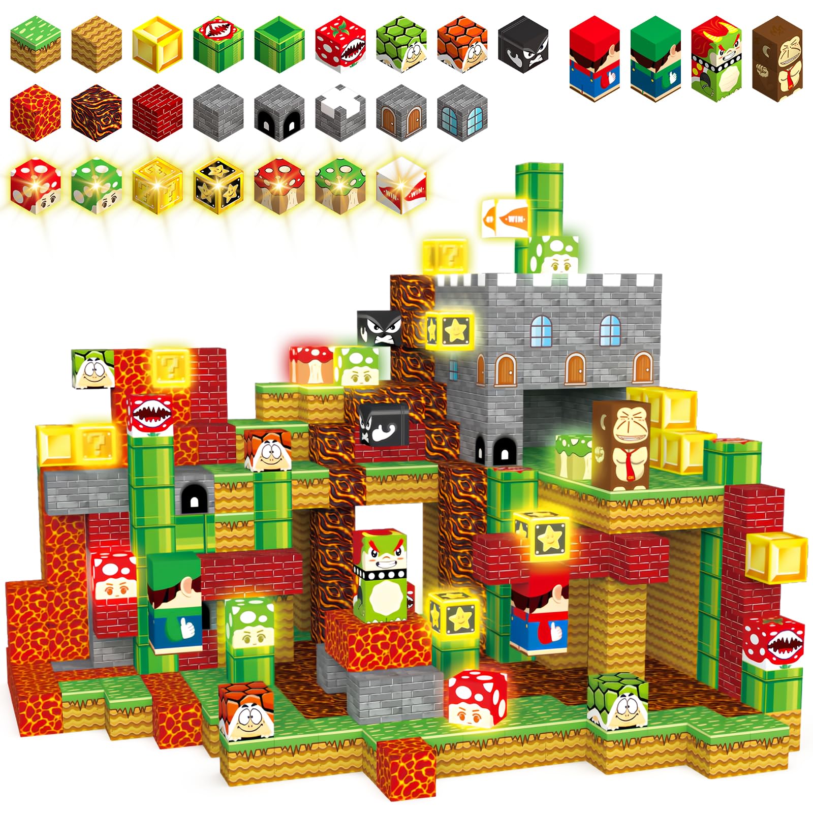 Medmhsma 200Pcs Magnetic Blocks Building Toys, 1'' Light Up Building Blocks Magnet Cubes Tiles For Toddlers Boys Girls 3+, Build