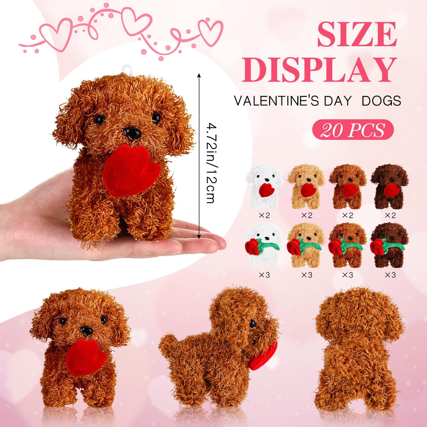 Liliful 20 Pcs Valentine'S Day Plush Gift Dog With Rose Heart Animals Small Stuffed Plush Animals Bulk For Birthday Valentine Pa