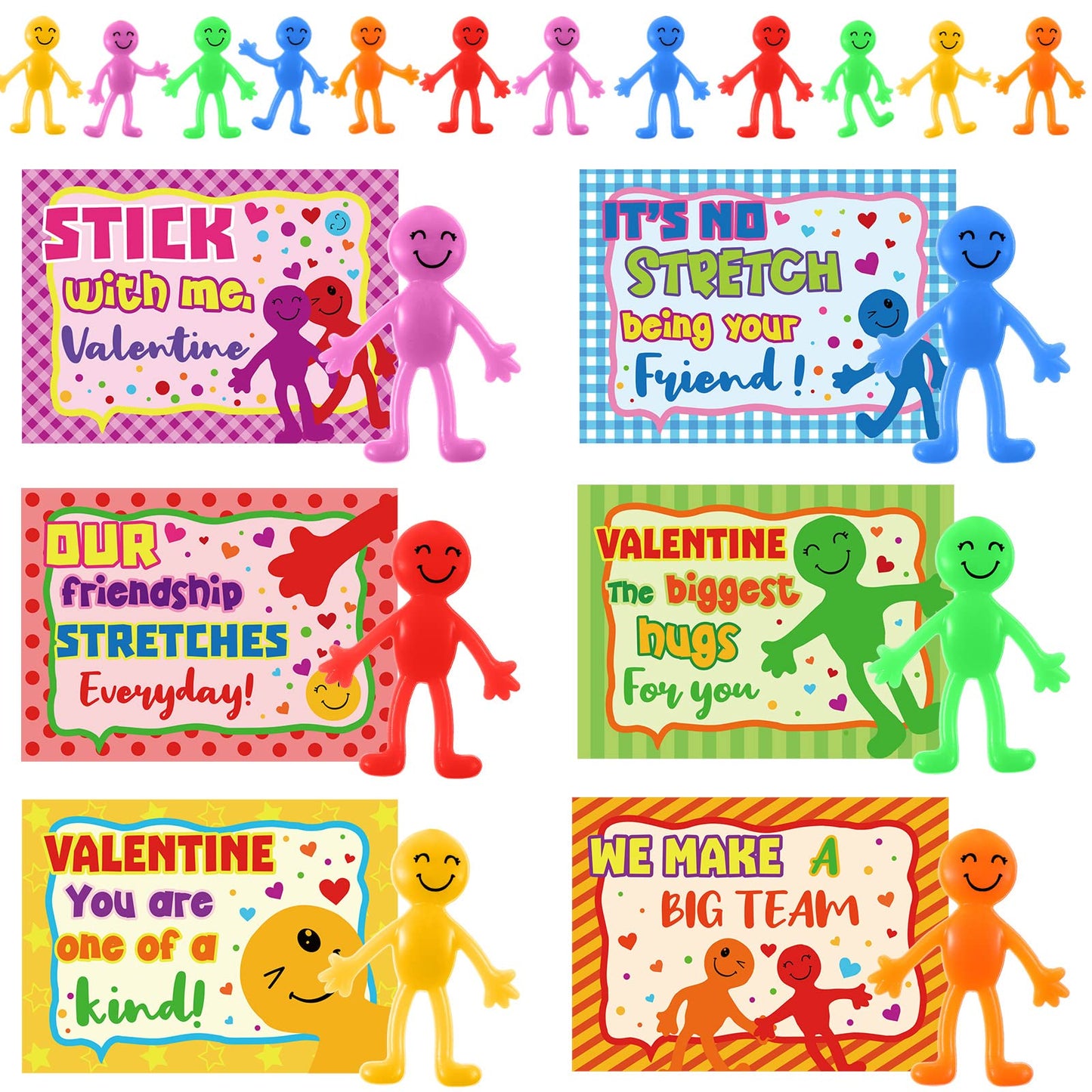 Tatuo 30 Pack Valentine Day Cards and Bendable Figures Set Valentines Greeting Cards Gifts for Prize Exchange Gift Party Favor