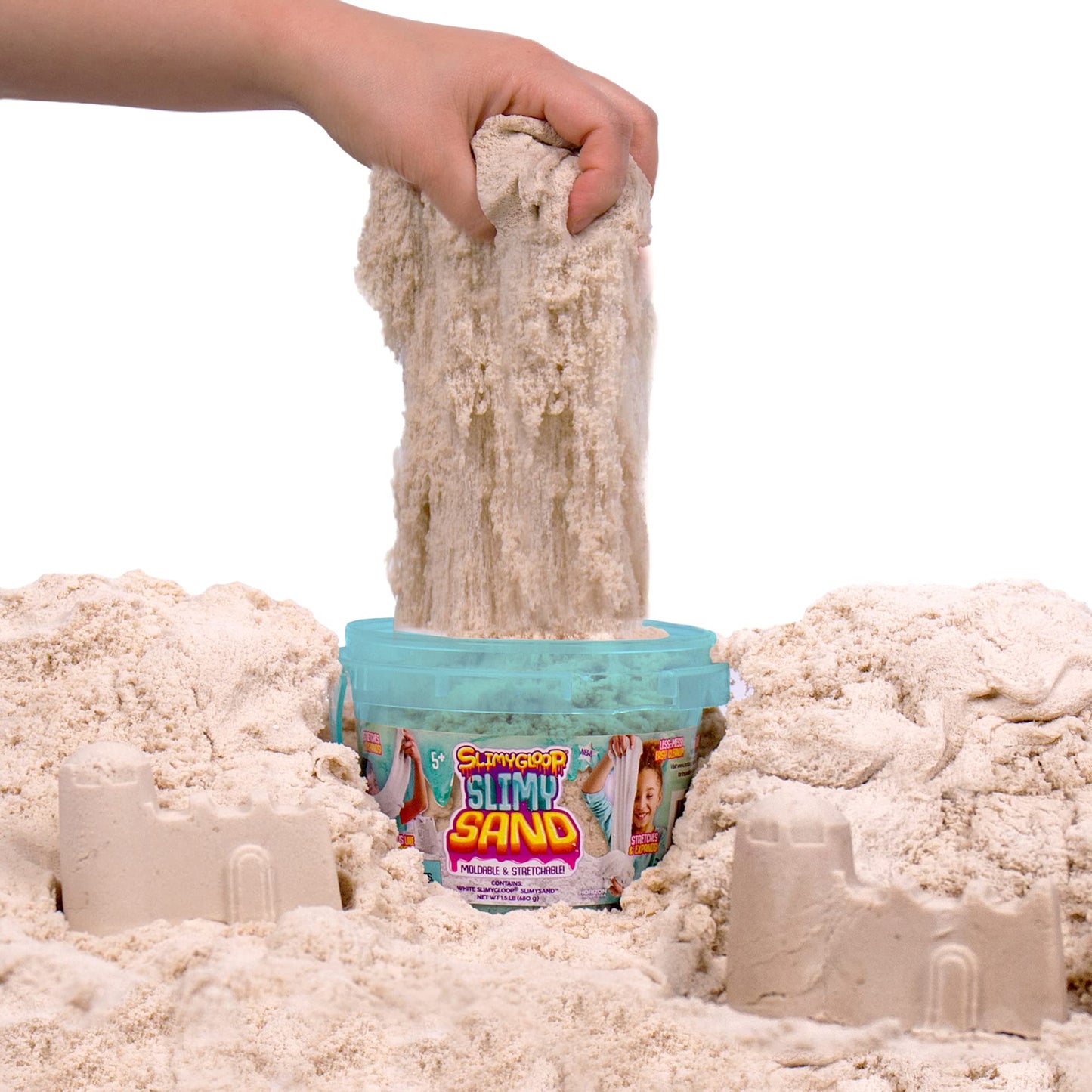 SLIMYSAND Cloud Slime, 1.5 lbs Stretchable Moldable Sand, Non-Stick Sensory Play in Reusable Bucket, Model 138867, Color: Sand