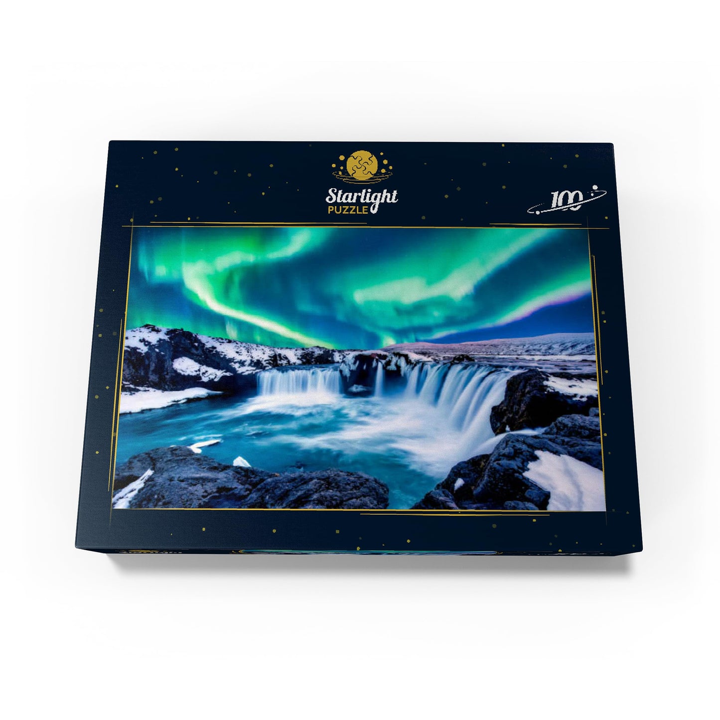Mypuzzle Northern Lights Over Godafoss Waterfall In Iceland - Premium 100 Piece Jigsaw Puzzle For Adults