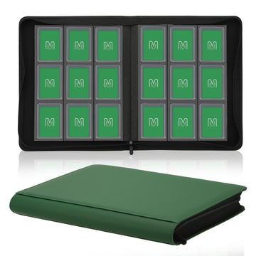 Toploader Binder Trading Card Binder Storage Hold up 288 Cards 9-Pocket Top Loader Binder with Sleeves for 3x4 Rigid Toploaders Hard Cases (9Deep Green)