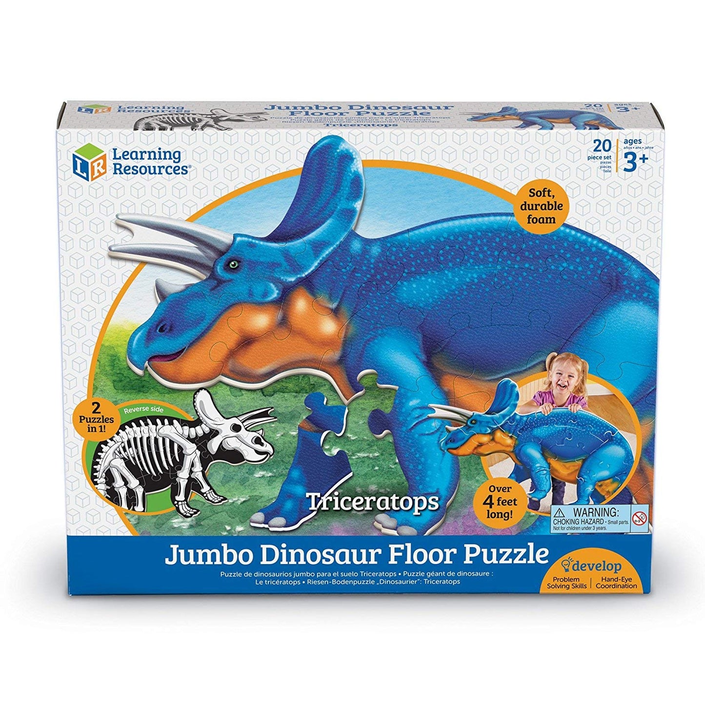 Learning Resources Jumbo Dinosaur Floor Puzzle - 20 Safe Foam Pieces, Ages 3+ Puzzles For Toddlers, Preschool Learning Puzzles,