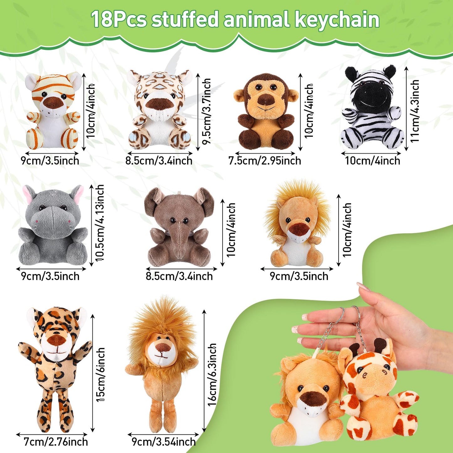 Spakon 88 Pcs Wildlife Party Favors for Boys and Girls Includes 18 Sets Mini Wild Animal Stuffed Animals Plush Keychains Party G