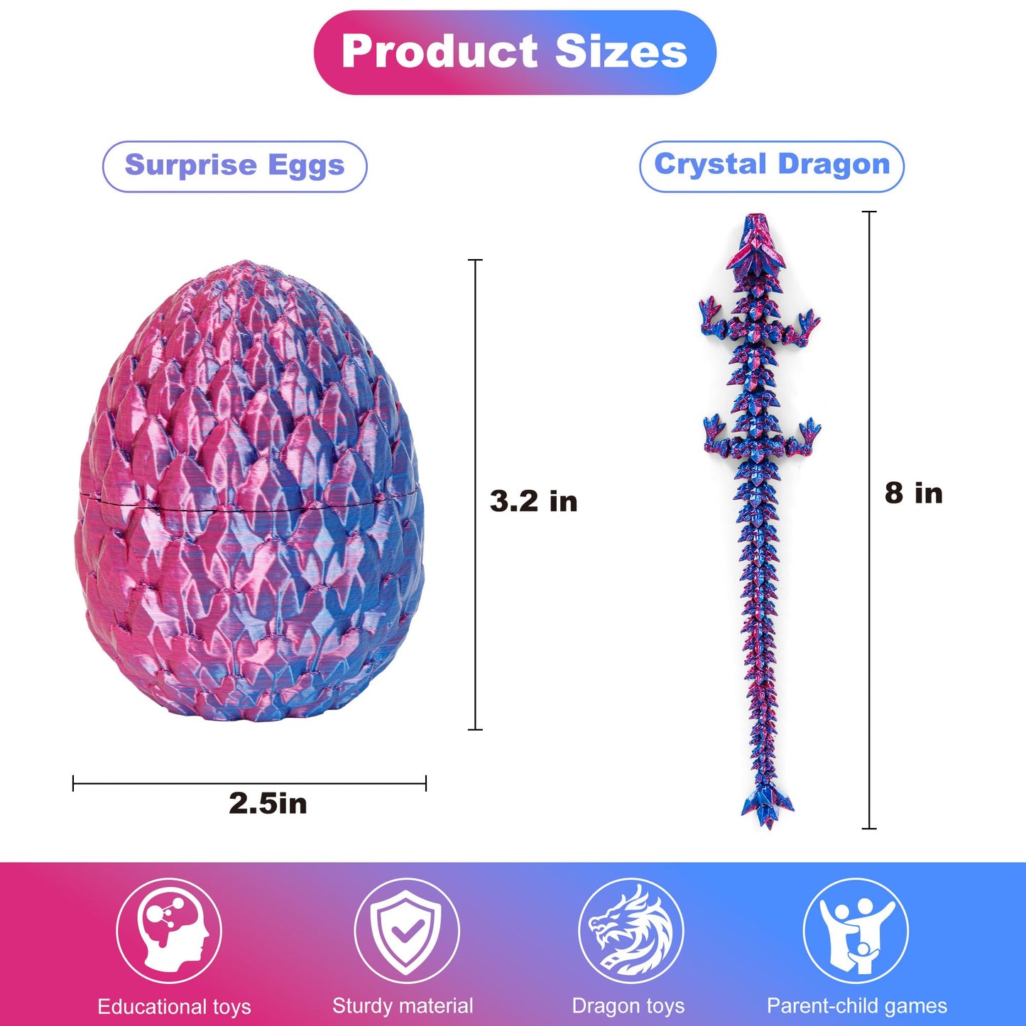4 Pcs Dragon Egg, 3D Printed Dragon Eggs With Dragon Inside Surprise Mystery Easter Egg Fidget Toy, Articulated Crystal Toys For