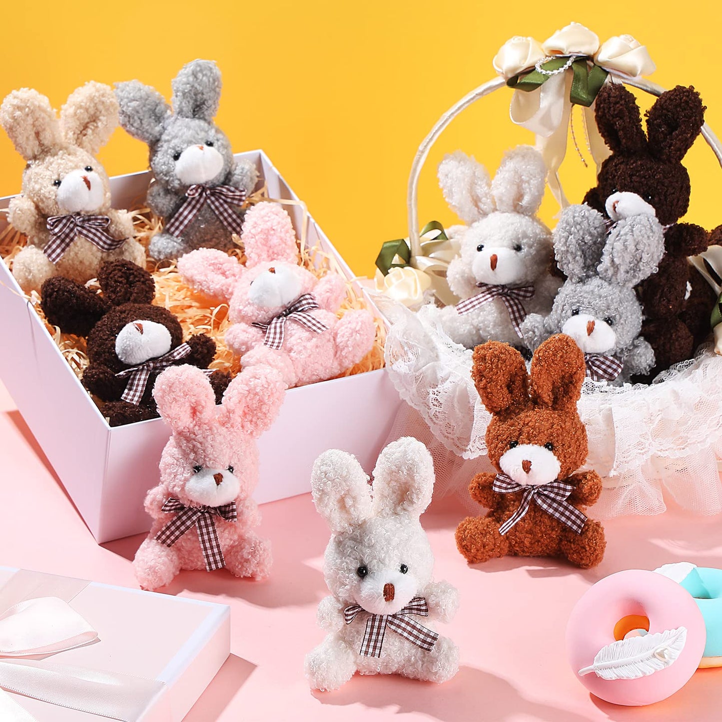 24 Pcs Mini Bunny Plush Bulk Rabbit Stuffed Animal Toy Gift Doll 3.15 Inch Keychain for Girls Boys Teens mature-themed Gift Box DIY for Baby Shower Wedding Birthday Decoration