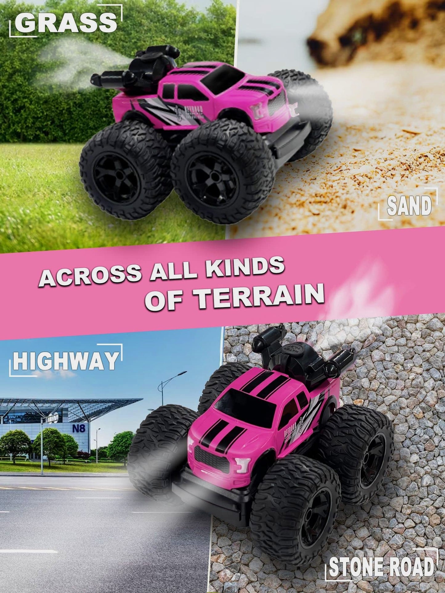 Monster Truck for Girls, Girls Remote Control Car Toys, Pink RC Trucks with Spray Function, 4WD 360 Flips Rotating Car Toys for