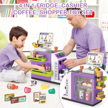 Deao Toy Cash Register For Kids Pretend Play Store Calculator Money 3 In 1 Coffee Machine Set Toys With Water Outlet Function Pl