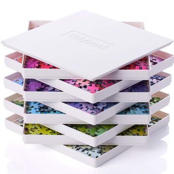 Tidyboss 8 Puzzle Sorting Trays With Lid 8' X 8' - Portable Jigsaw Puzzle Accessories White Background Makes Pieces Stand Out To Better Sort Patterns, Shapes And Colors | For Puzzles Up To 1500 Pieces