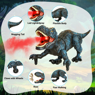 Remote Control Robot Dinosaur Toys For Kids 5-7,2.4G Electronic Rc Walking Dinosaur Pet For Boys 4-7 With Spray & Light & Roar,L