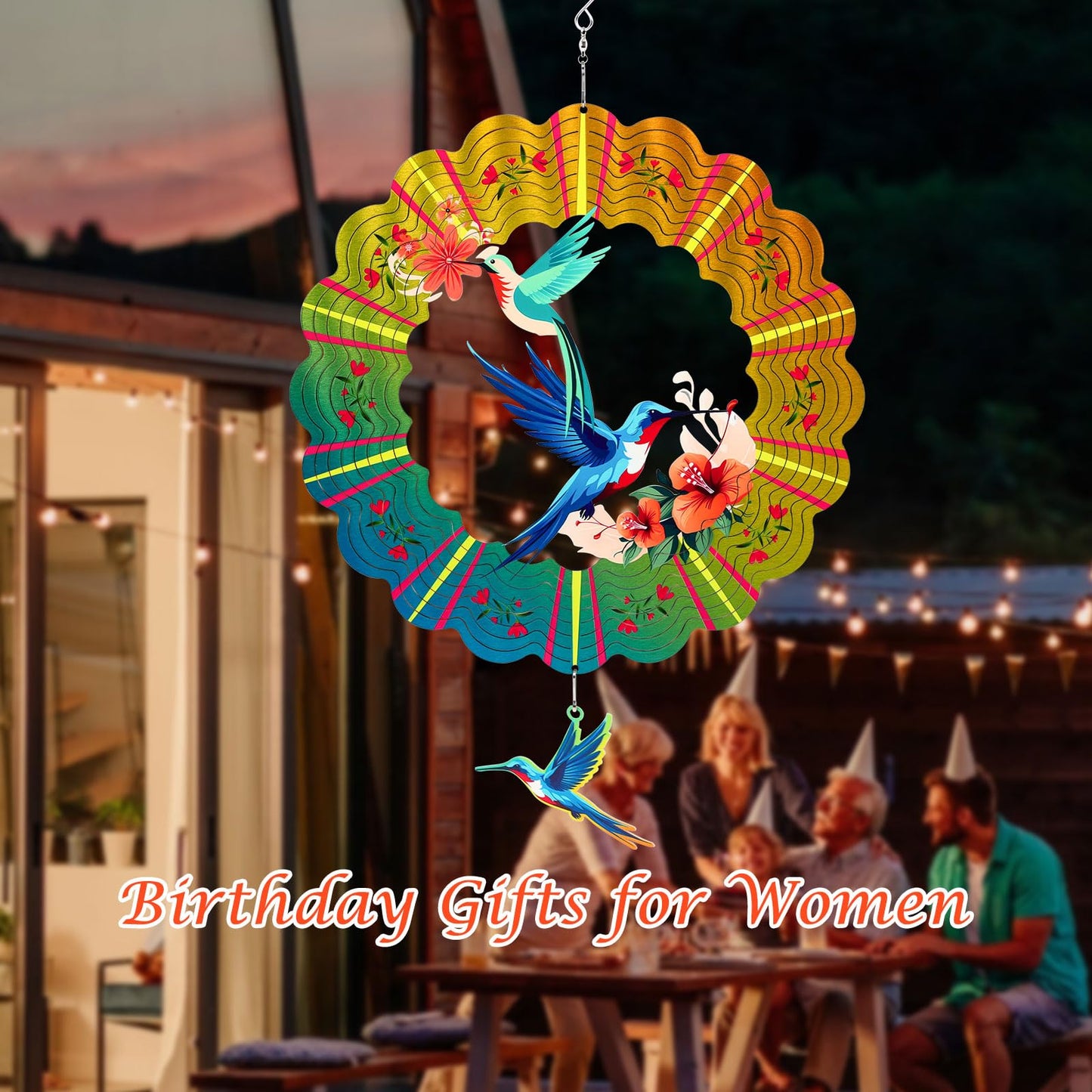 Hummingbird Metal Wind Spinners, Hummingbird Gifts For Women Mom Grandma Wife Men, 12 Inch 3D Stainless Steel Hanging Wind Spinn