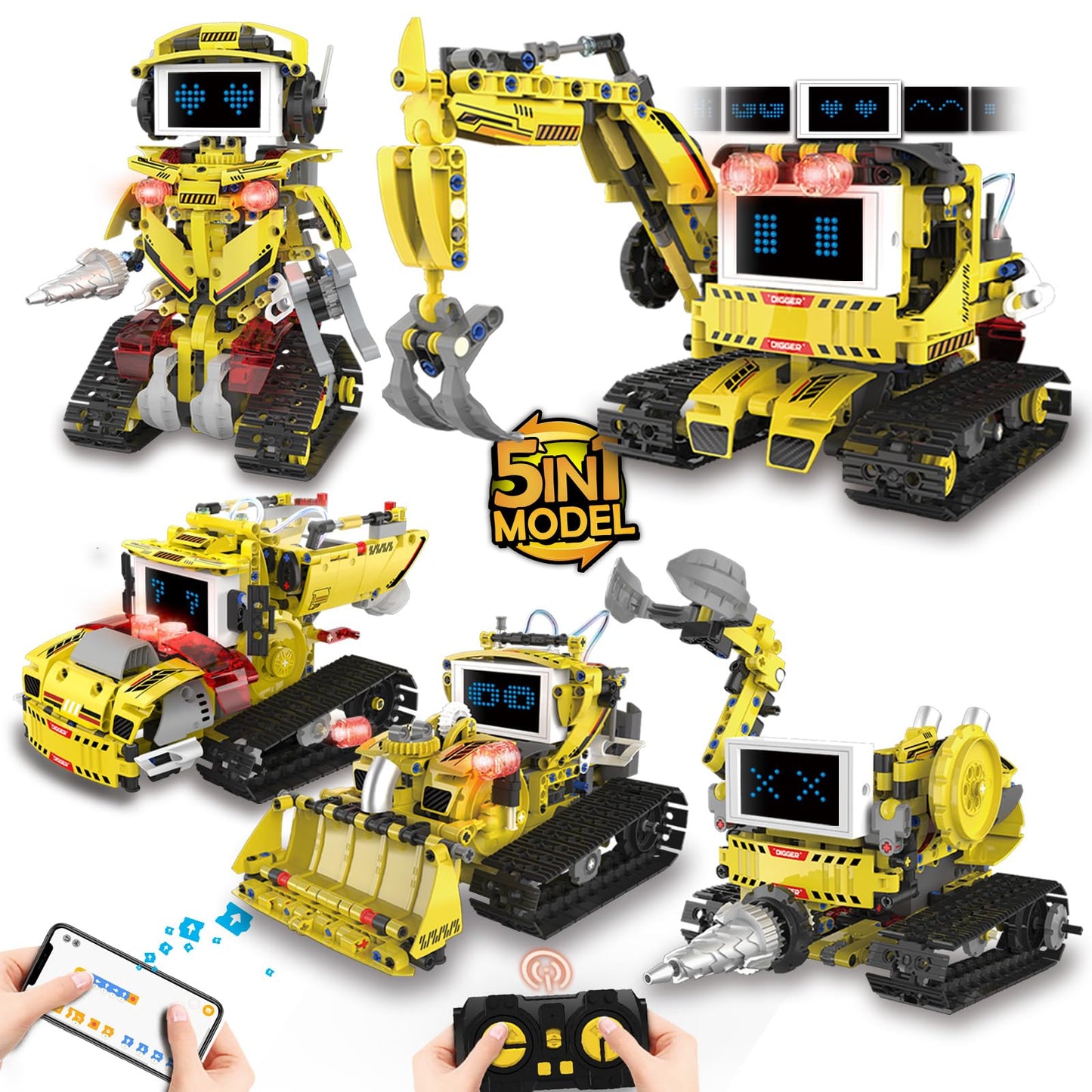 Suplanet 5-in-1 Programmable Robot Building Block Set for Kids Age 6 7 8 9 10 11 12-14, with APP or Remote Control & LED Display
