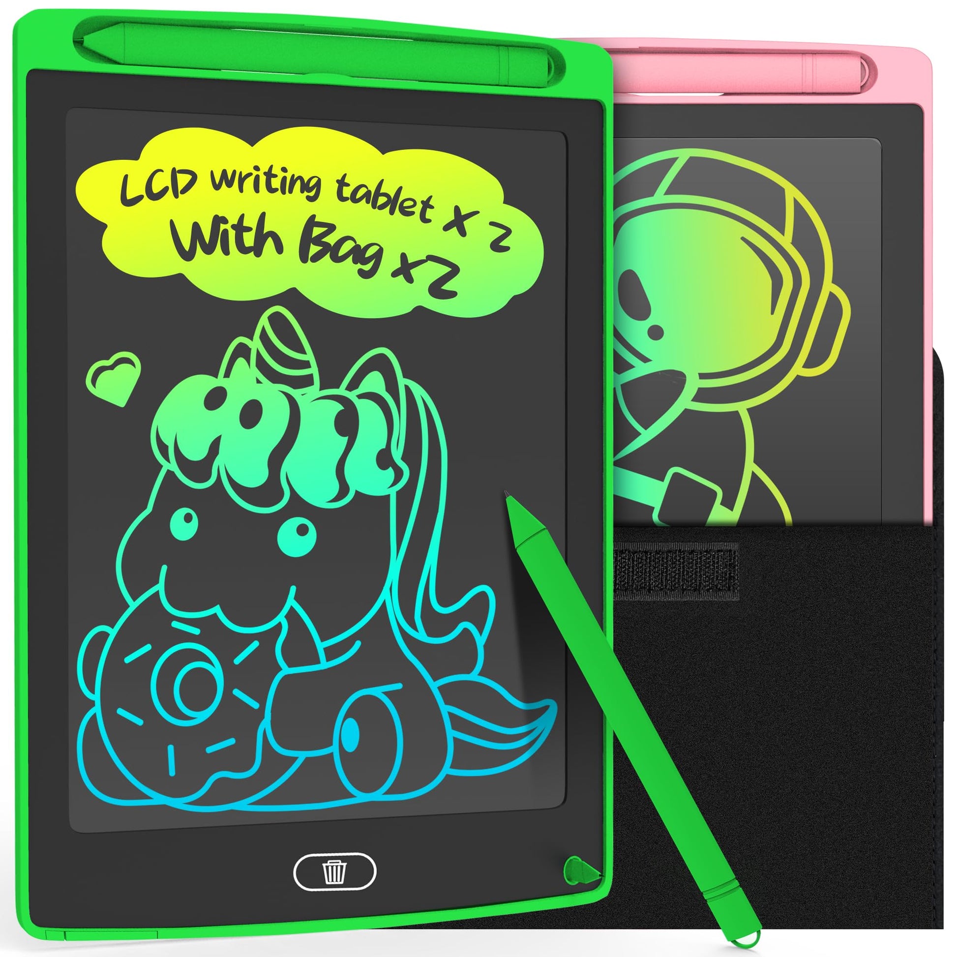 Leyaoyao 2 Pack Lcd Writing Tablet 8.5Inch With 2 Bag - Colorful Toddler Doodle Board Drawing Tablet, Learning Educational Drawi