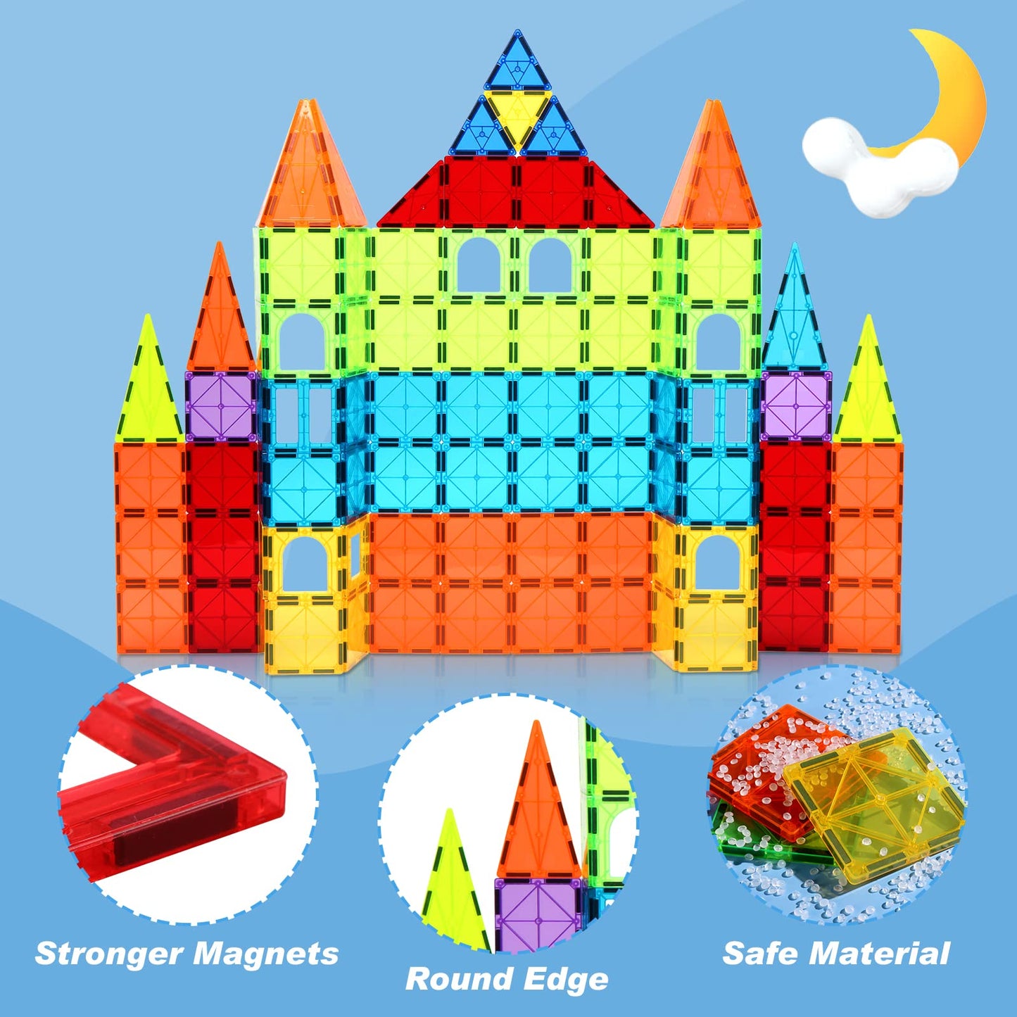 OugerToy Magnetic Building Tiles for Kids,64 PCS Educational Magnetic Stacking Blocks for Boys Girls, Magnets Construction Toys,