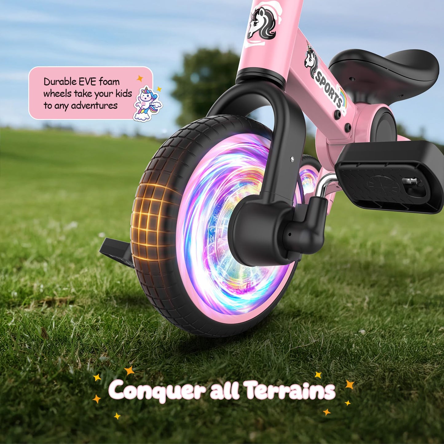 3 in 1 Toddler Balance Bike for 1-4 Year Olds, Colorful Lighting Baby Toddler Tricycle for 1 2 3 4 Year Old with Removable Pedal