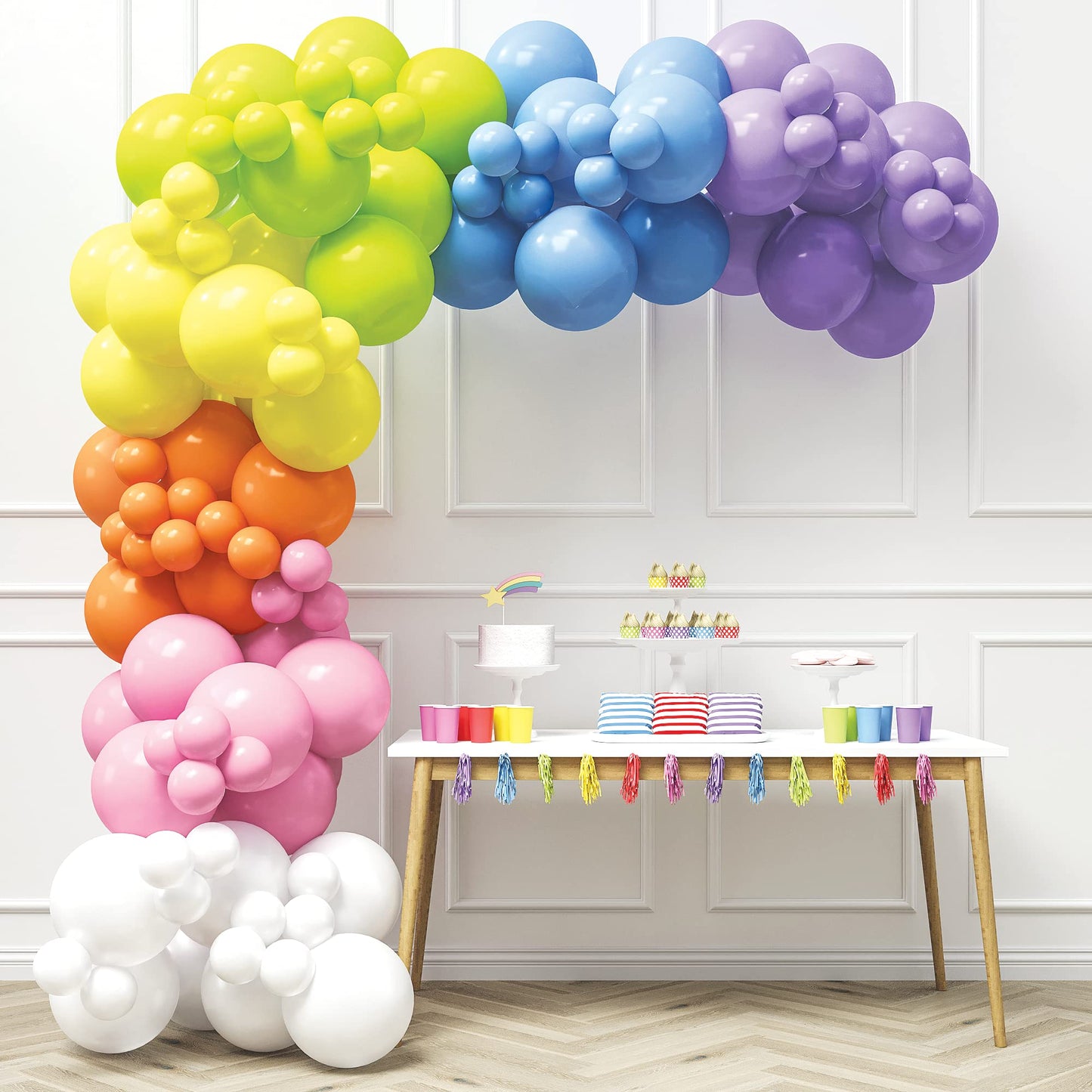House Of Party Rainbow Balloon Arch Kit - 140 Pcs Groovy Easter Balloon Arch | Pastel Balloon Garland Kit With Pink, Yellow, Ora