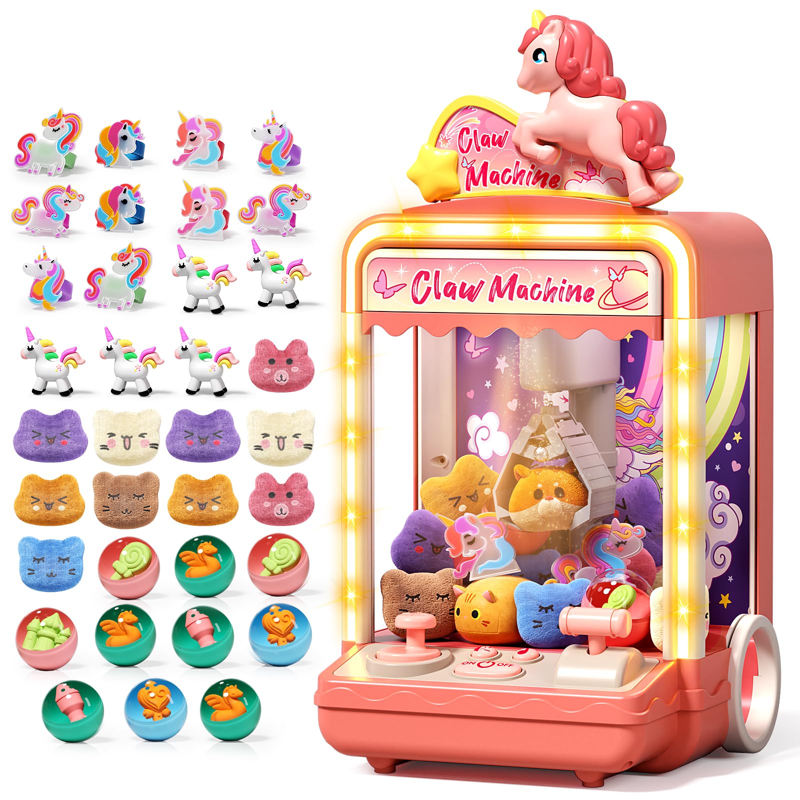 Aiqi 35 PCS Kids Claw Machine, Mini Candy Vending Grabber, Prize Dispenser Toys for Girls and Boys, Electronic Claw Game Machine