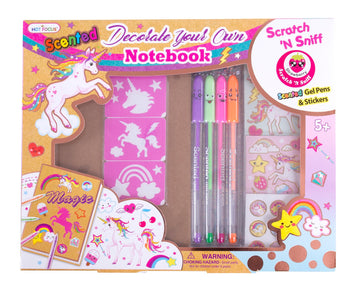 Hot Focus Diy Unicorn Notebook Kit - Decorate Your Own Journal Diary With 4 Scented Gel Pens, Scratch ‘N Sniff Unicorn Stickers And Stencils