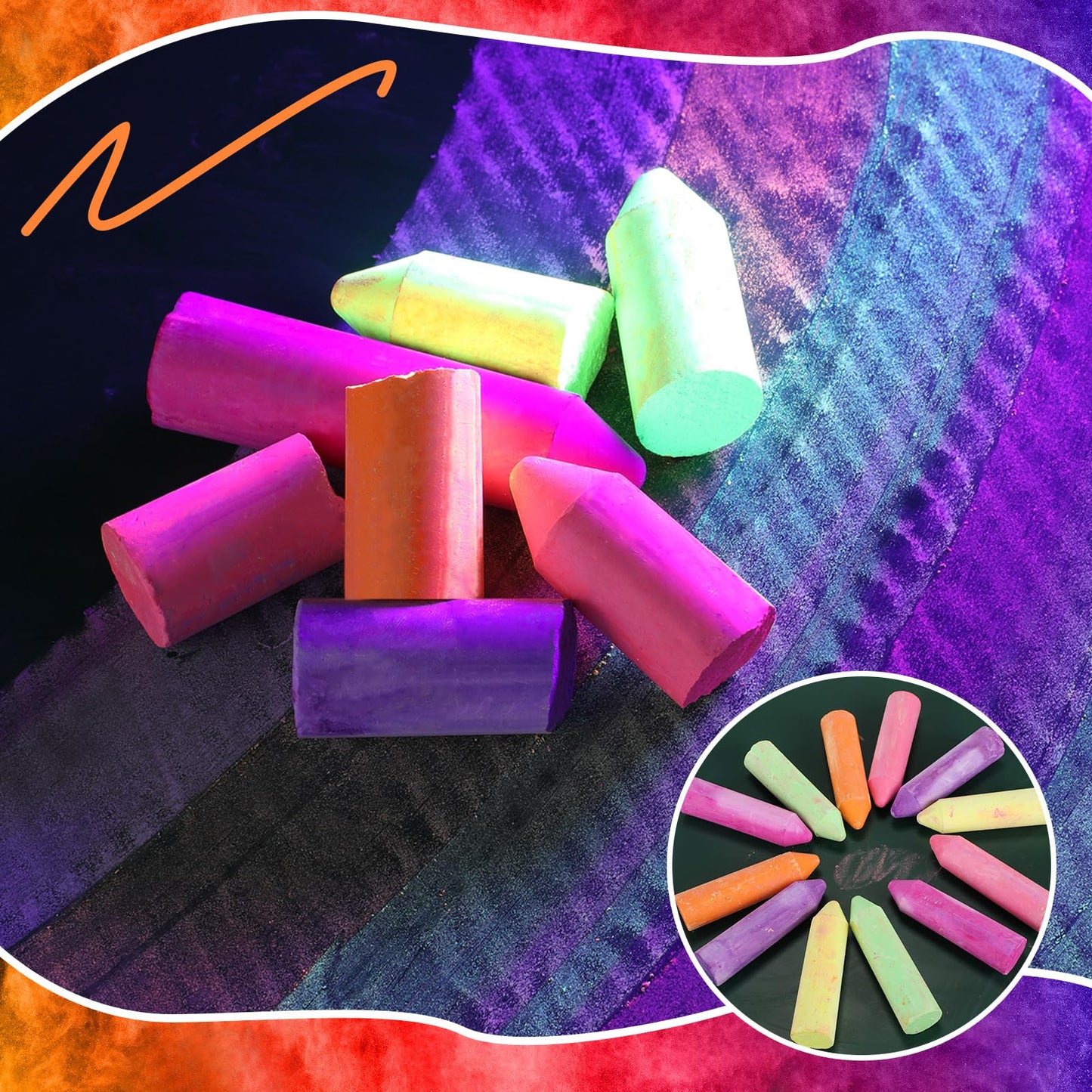 Feifeiya Glow in the Dark Chalk - 12 Pcs Washable UV Sidewalk Chalk, 6 Neon Colors for Parties & Outdoor Drawing, Model SAW-Feifeiya-0896