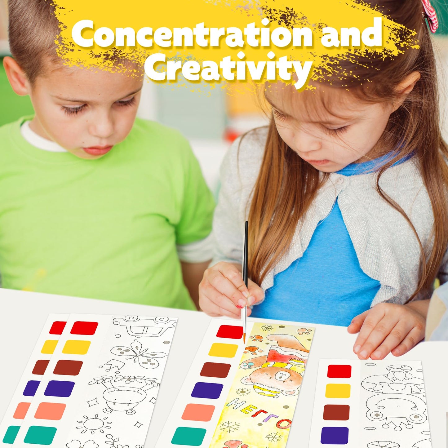 Watercolor Painting Book,Pocket Water Color Paint Mess Free Coloring for Kids Ages 2-4,3-5,6-8,Travel Arts and Crafts Creative V