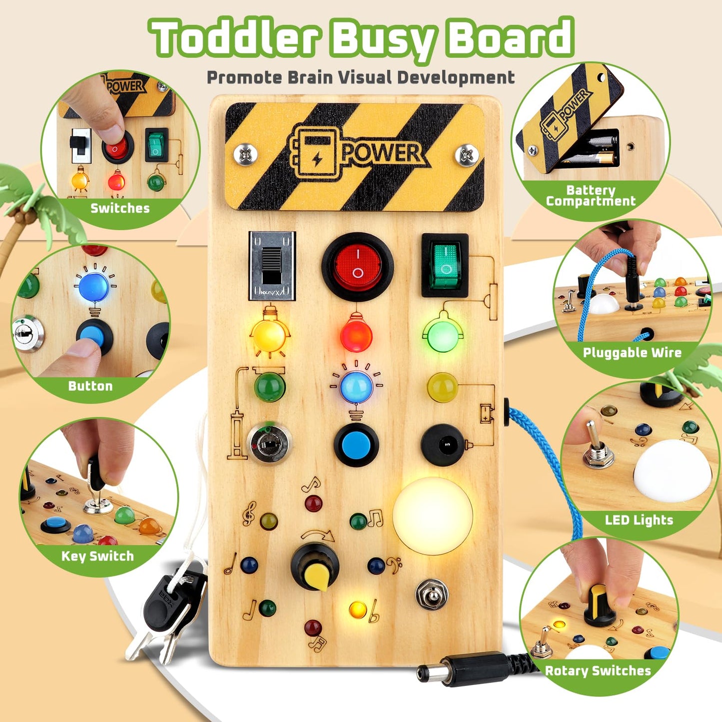 Toddler Toys Busy Board With Led Light, Preschool Learning Activities Sensory Toys For Toddlers 1-3,Montessoti Toys 1 2 3 Year O
