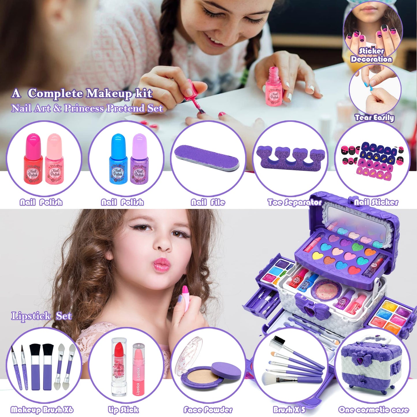 Kids Makeup Kit for Girl Toys - Toys for Girls Makeup Girls Princess Gift Non Toxic Toddlers Cosmetic Kits,Child Play Makeup Toy