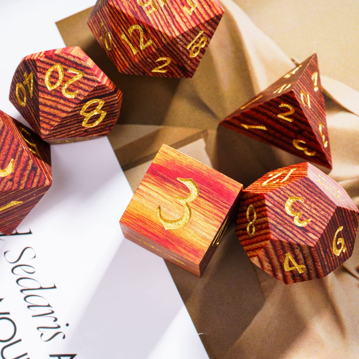 Hddais Dnd Dice Set, 7Pcs D&D Dice Set With Iron Box, Wood Polyhedral Dice Set For Dungeons And Dragons Role Playing Games(Red B