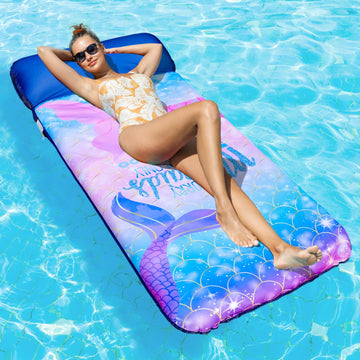 FindUWill Oversized Pool Floats Adult, 72'' X 37'' X-Large Fabric Covered Pool Float Lounger with Headrest, Pool Floaties Raft H