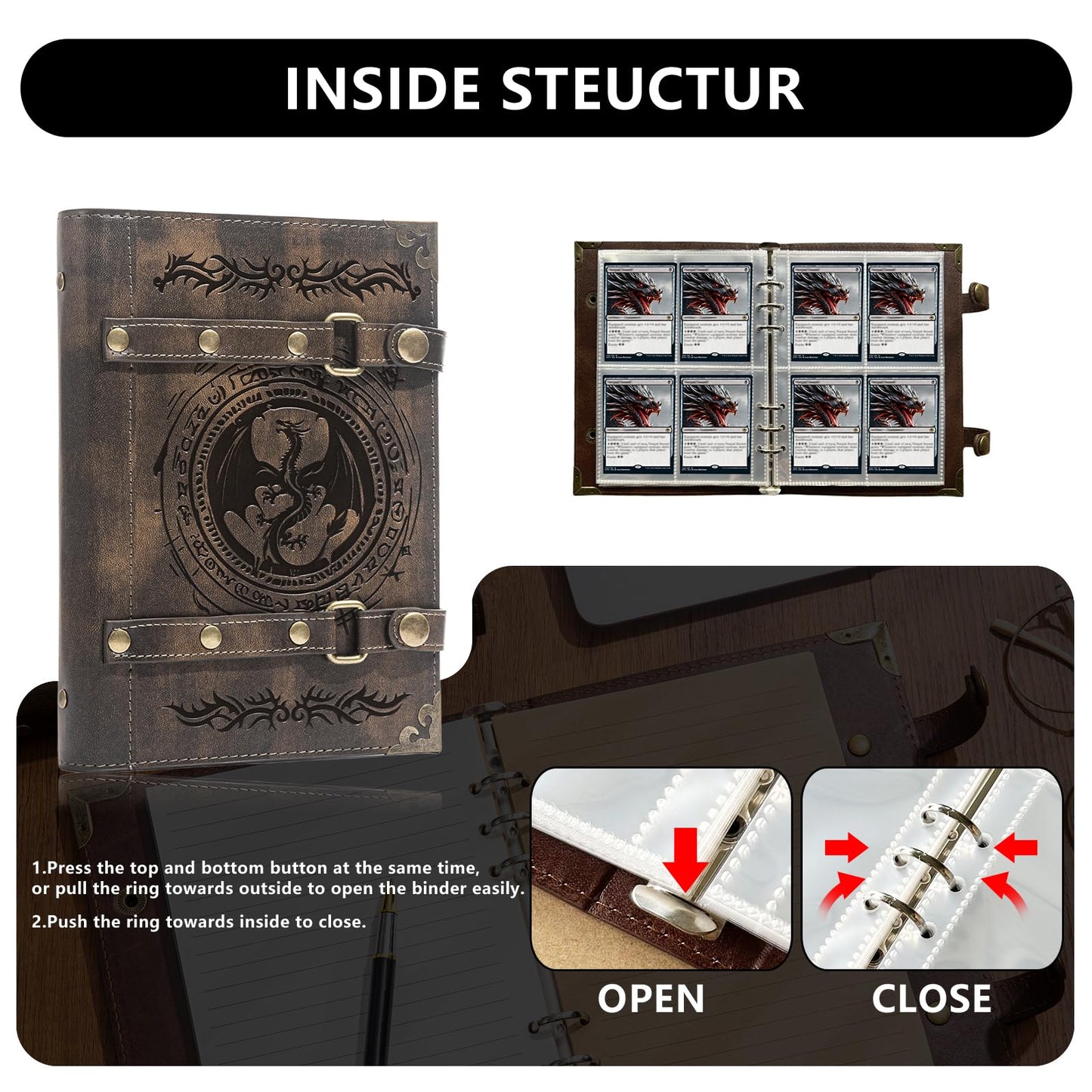 DDFE 4 Pocket Card Binder for 240 Cards enhanced Trading Card Binder Portable Card Collection Binder Collector Card Album Card Folder For MTG CG Sports Cards Game Cards(x3-Dragon Totem-Khaki)