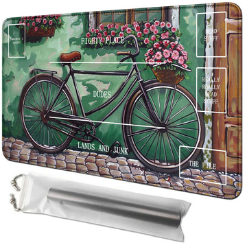 Rwutytiul Bicycle Card Playmat 24 X 14 Inch With Tube Bag, Card Gameplay Mat With Zones Commander Deck Board Mtg Rpg Ccg Tcg Car