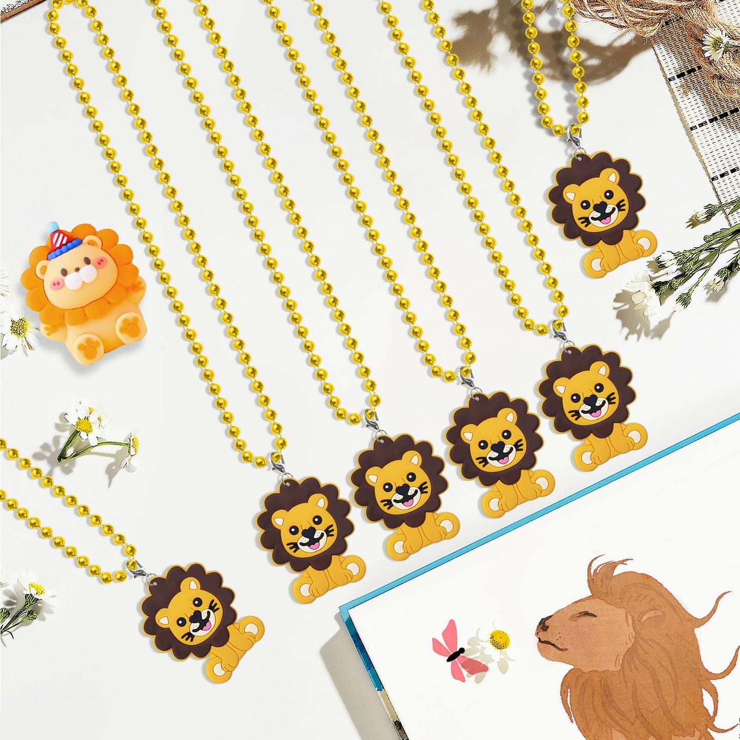 CiciBear 24 Pack Lion Necklace Party Favors with Mardi Gras Beads for Safari Jungle Animals Wild ONE Party Favors, Home Decorati