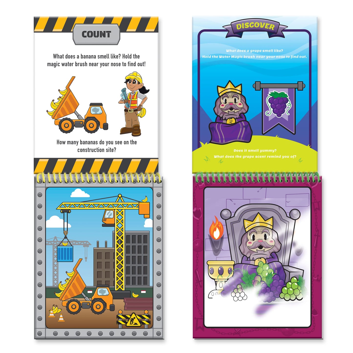 Water Magic - Scented Reusable Water Reveal Activity Books - No Mess, All Fun By Scentco (Grape Kingdom And Construction)