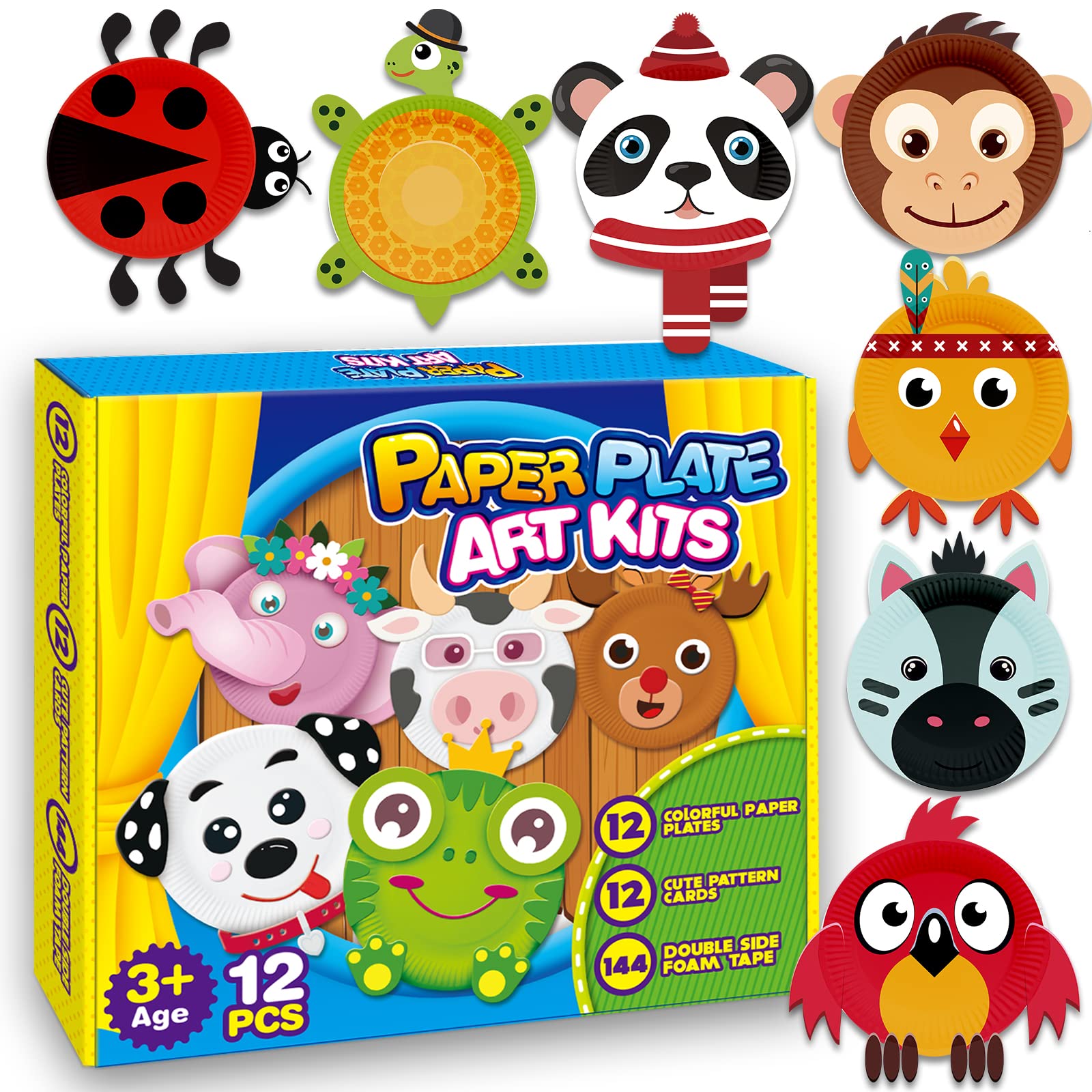 V-Opitos Arts And Crafts Kits For Kids, 12 Pack Simple Animal Paper Plate Crafts For Toddler Age Of 2, 3, 4, 5 Years Old, Fun Preschool Classroom Activity Project For Boy & Girl