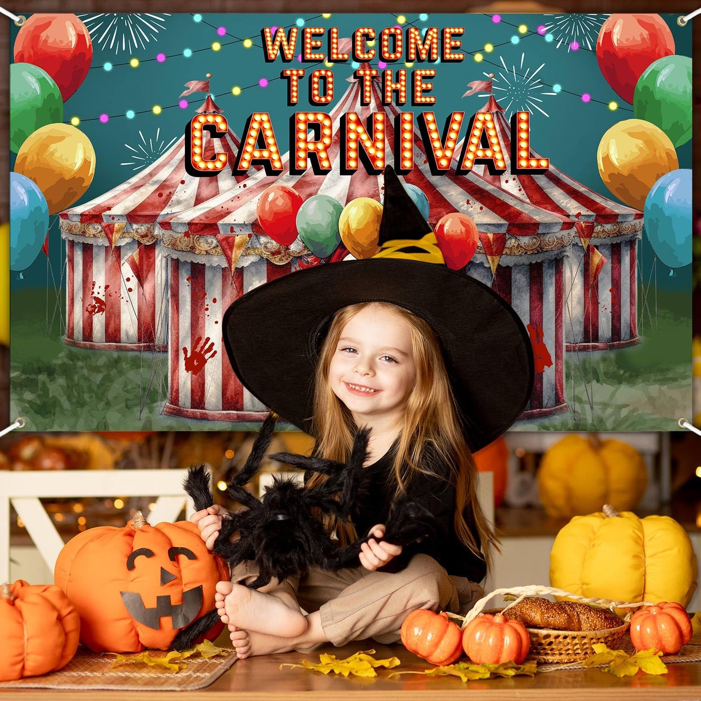 Avezano Halloween Circus Decorations Creepy Carnival Banner 6 x 3.6 ft Scary Circus Halloween Party Backdrop Indoor Outdoor