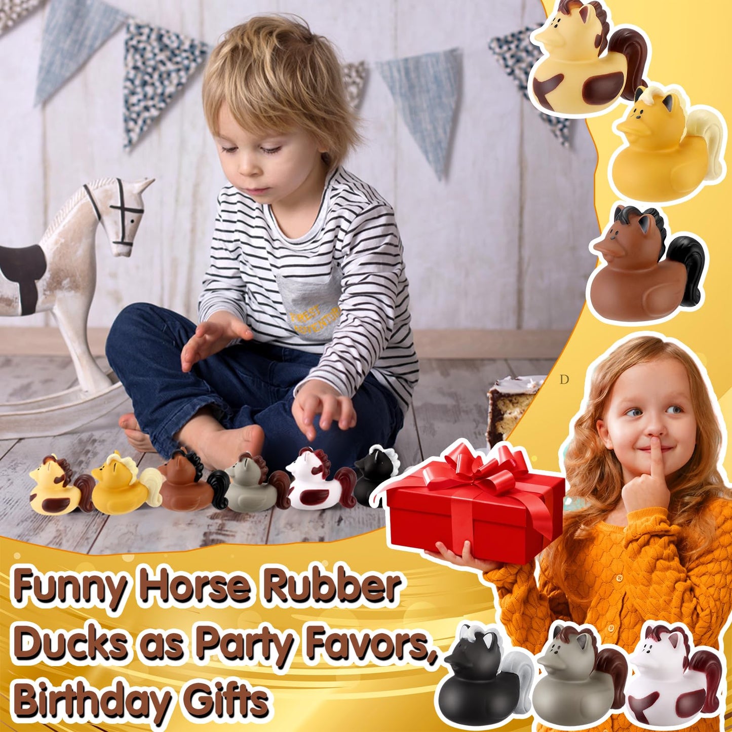 Hungdao 12 Pcs Horse Rubber Duck 2.36 Inch Bucking Bronco Ducks Pool Float Bath Decor Gift for Horse Racing Festival Boys and Gi