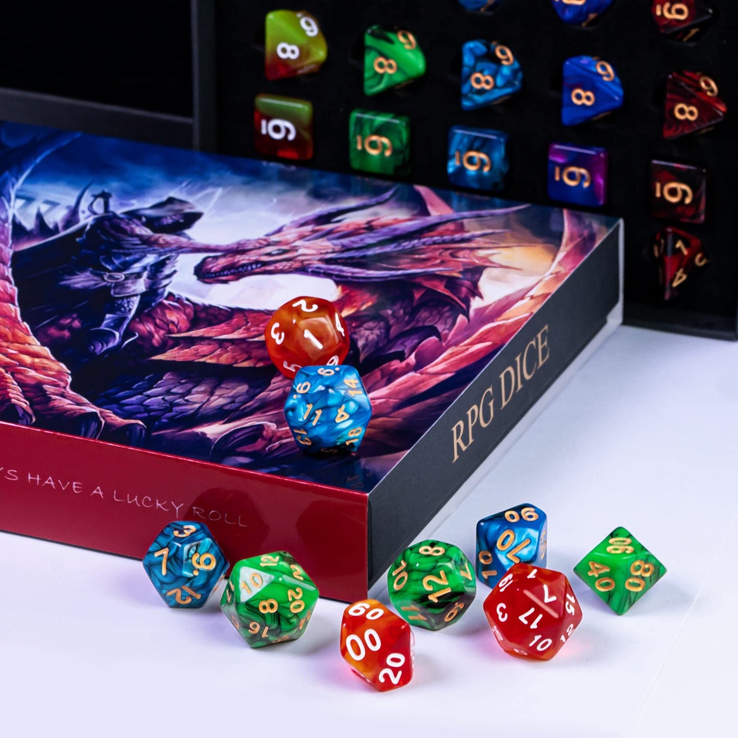 Poludie 5 Sets DND Dice Polyhedral Dice Set (35pcs) with 1 Large Leather Bag, D&D Dice Set for Dungeons and Dragons, RPG, MTG Ta