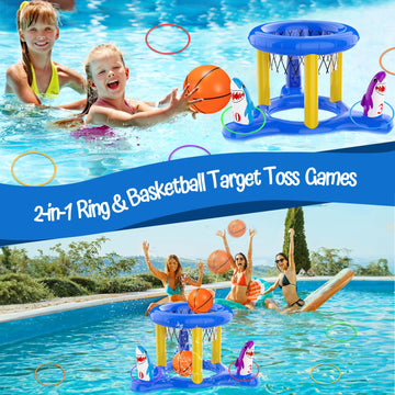 Uniqhia Pool Games Toys Set for Kids, Floating Pool Basketball Hoops & Pool Ring Toss Game, Swimming Pool Toys for Kids Ages 4-8