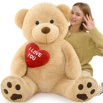 Beniny Giant Teddy Bear 52'' Stuffed Animal, Big Teddy Bear With Heart, Large Brown Stuffed Bear Plush Toys For Kids, I Love You