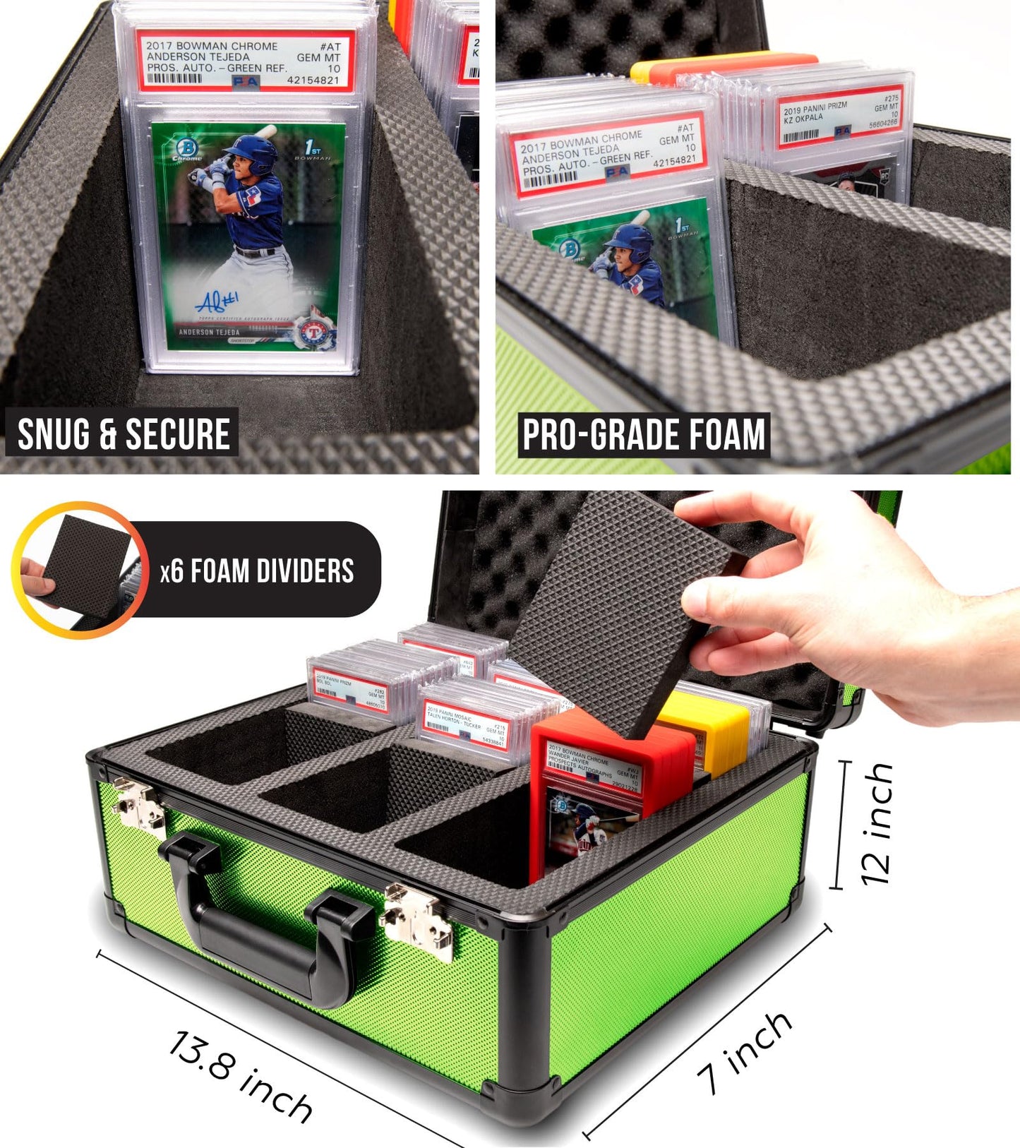 SLAB protective covering FUSION 3 Row Graded Card Storage Box PSA Card Slab Case For Graded cards Holds 120+ Slabs Graded Card Case PSA Slab Box Graded Card Storage Sports Baseball Card Collector Gifts (Lime Green)