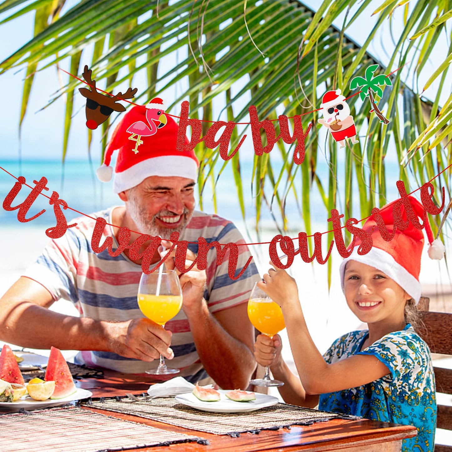 Baby Its Warm Outside Banner Red Glitter, Christmas July Party Banner Decorations July Mele Kalikimaka Christmas Decorations,Tropical Christmas Party Banner Decorations